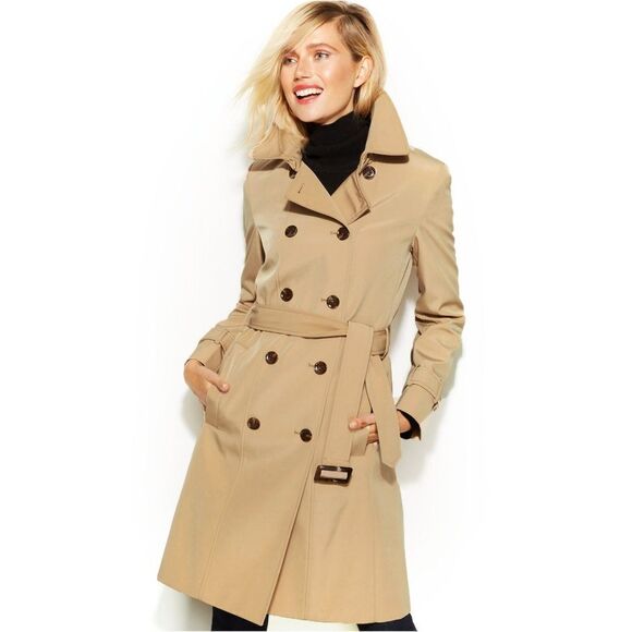 New! CALVIN KLEIN Women's Belted Trench Coat Long Jacket Size XL Color Khaki - Picture 3 of 4